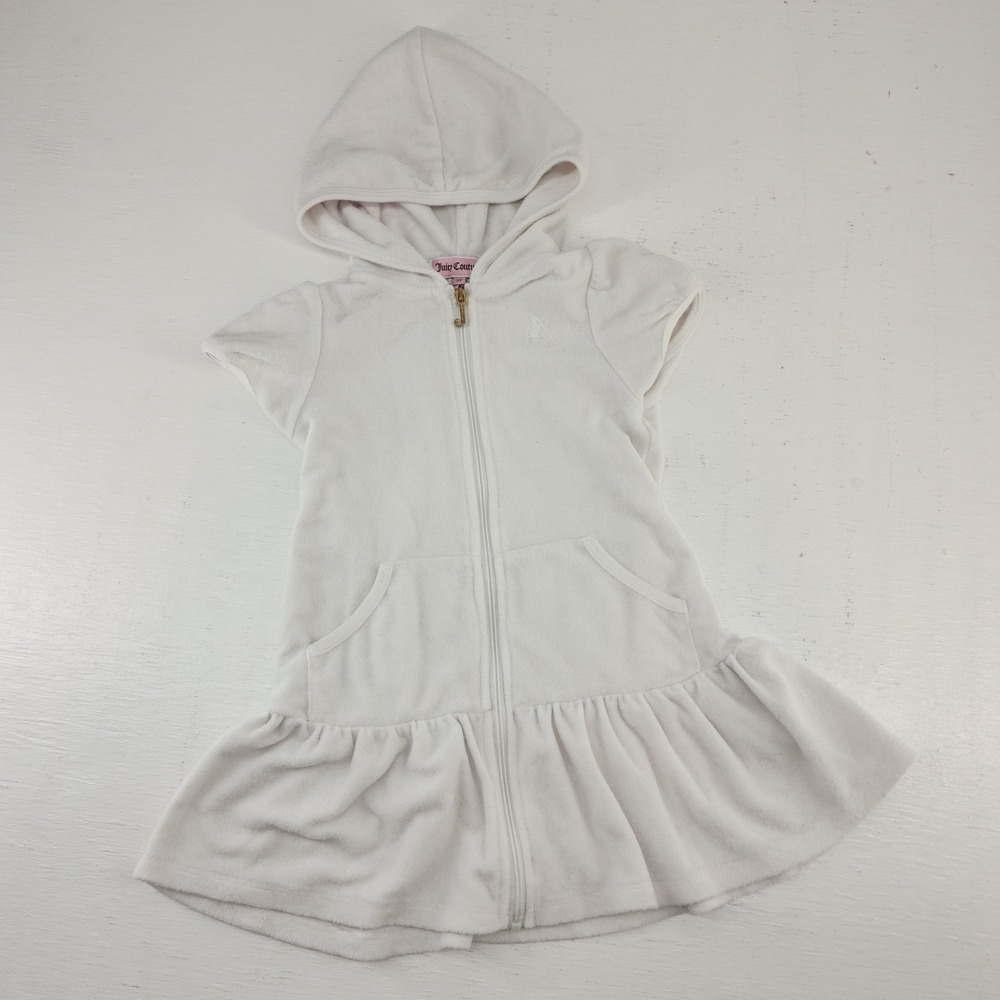 Juicy Couture Toddler Girls 3T White Terry Cloth Hooded Ruffle Zip Up Dress